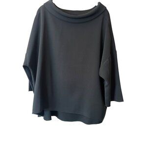 Black Oversized Top With Cowl Neck & 3/4 Sleeves